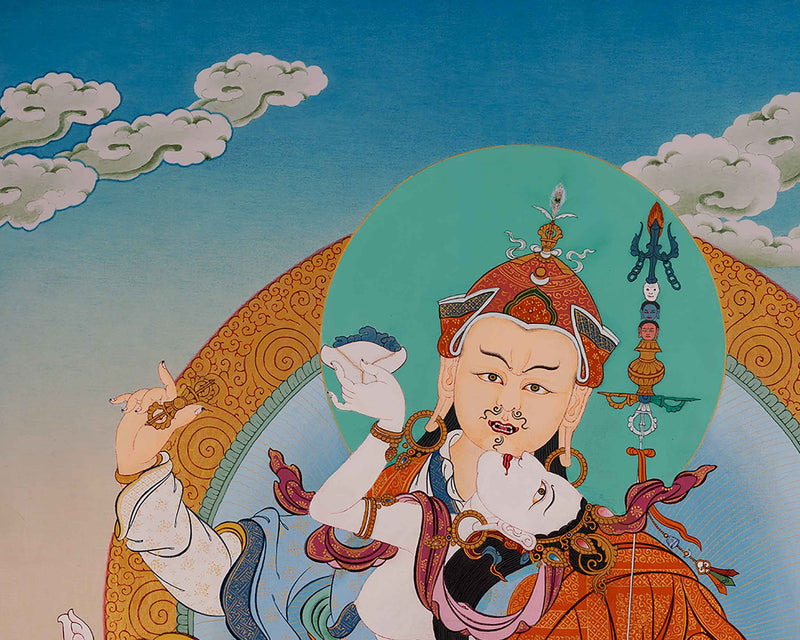 Buddha Padmasambhava With Consort Thangka Painting | Traditional Buddhist Art