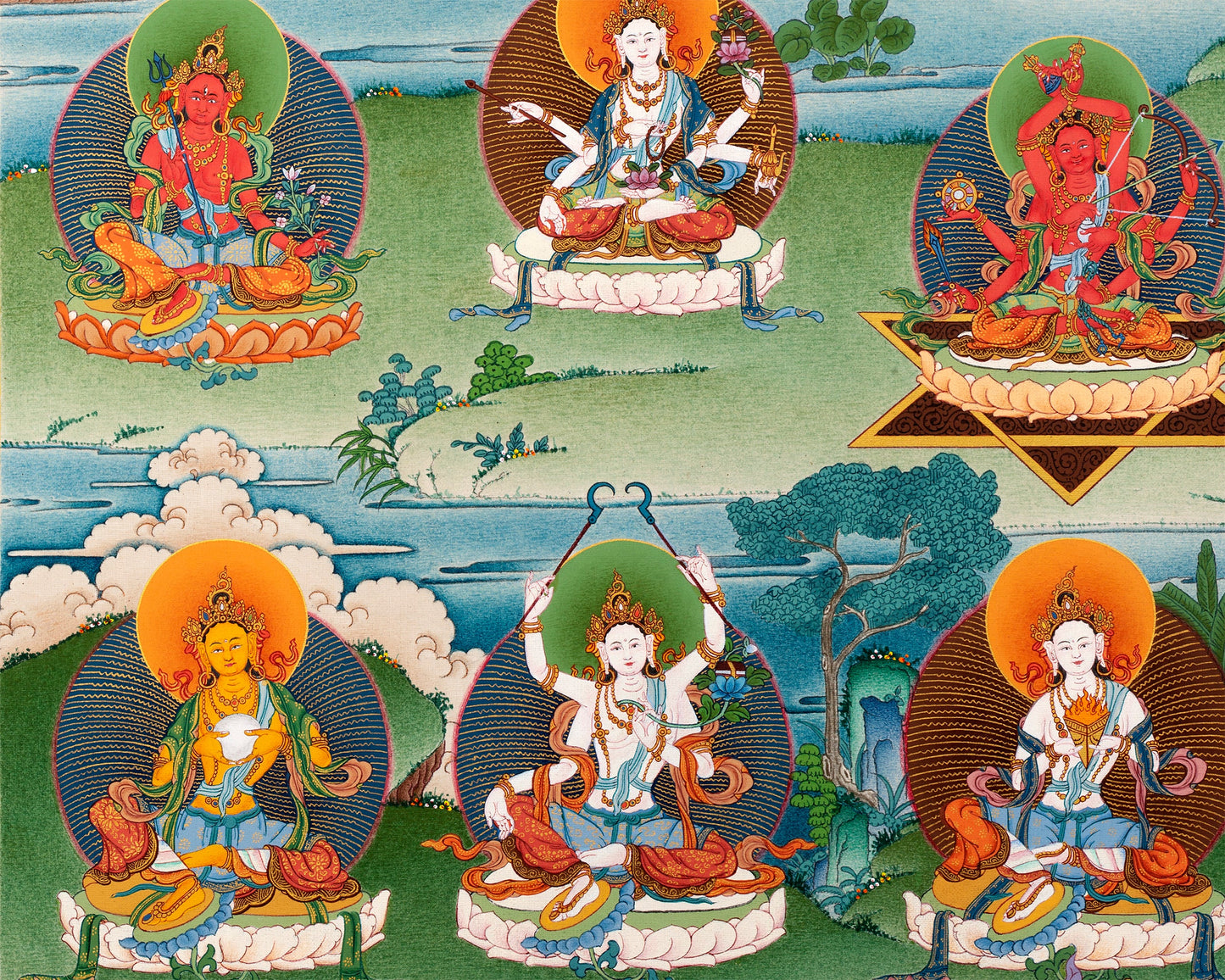 21 Tara of Suryagupta Tradition, Tibetan Thangka Print with Brocade