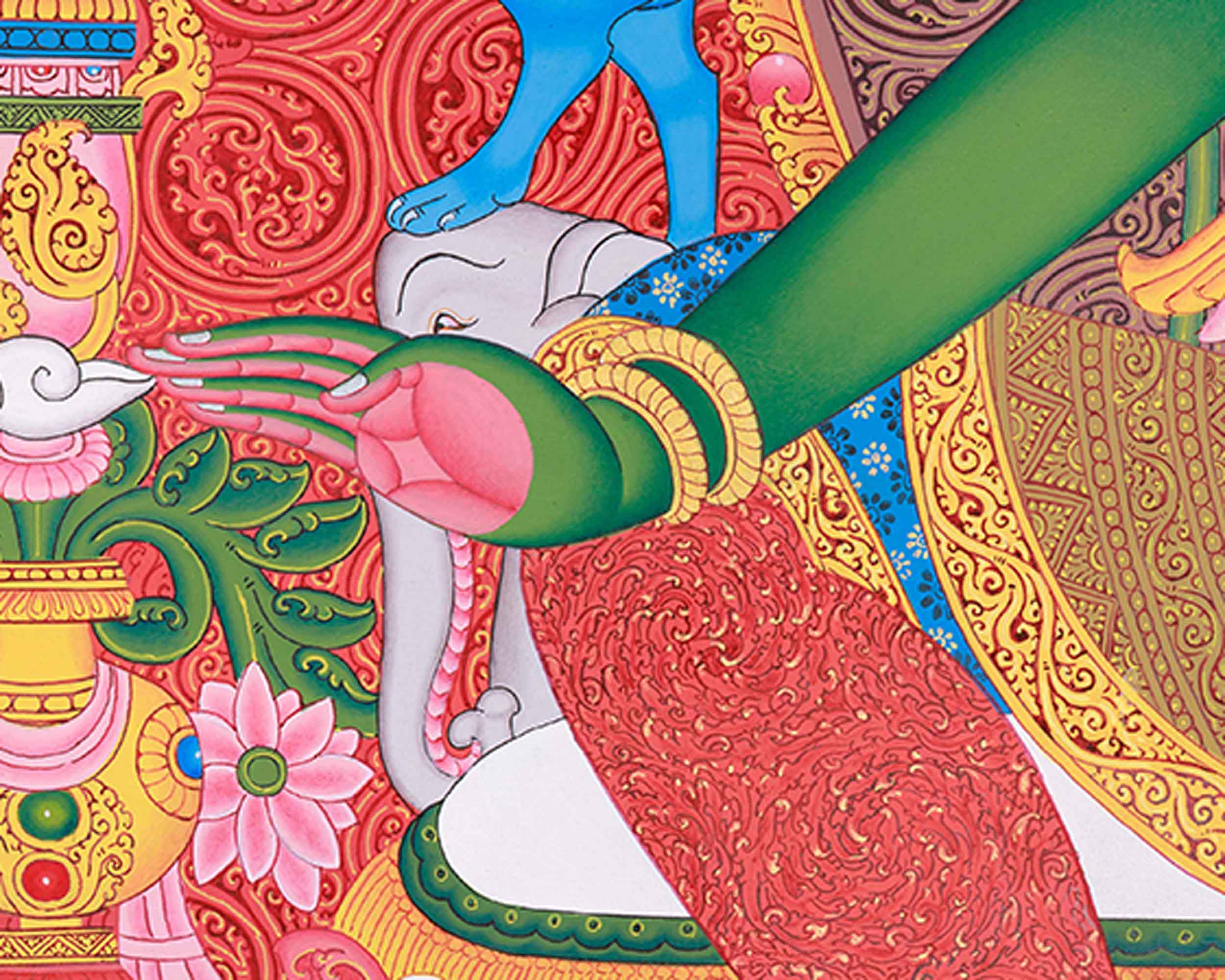 Green Tara and Divine Deities Thangka | Religious Hand Painted Art | Spiritual Decors