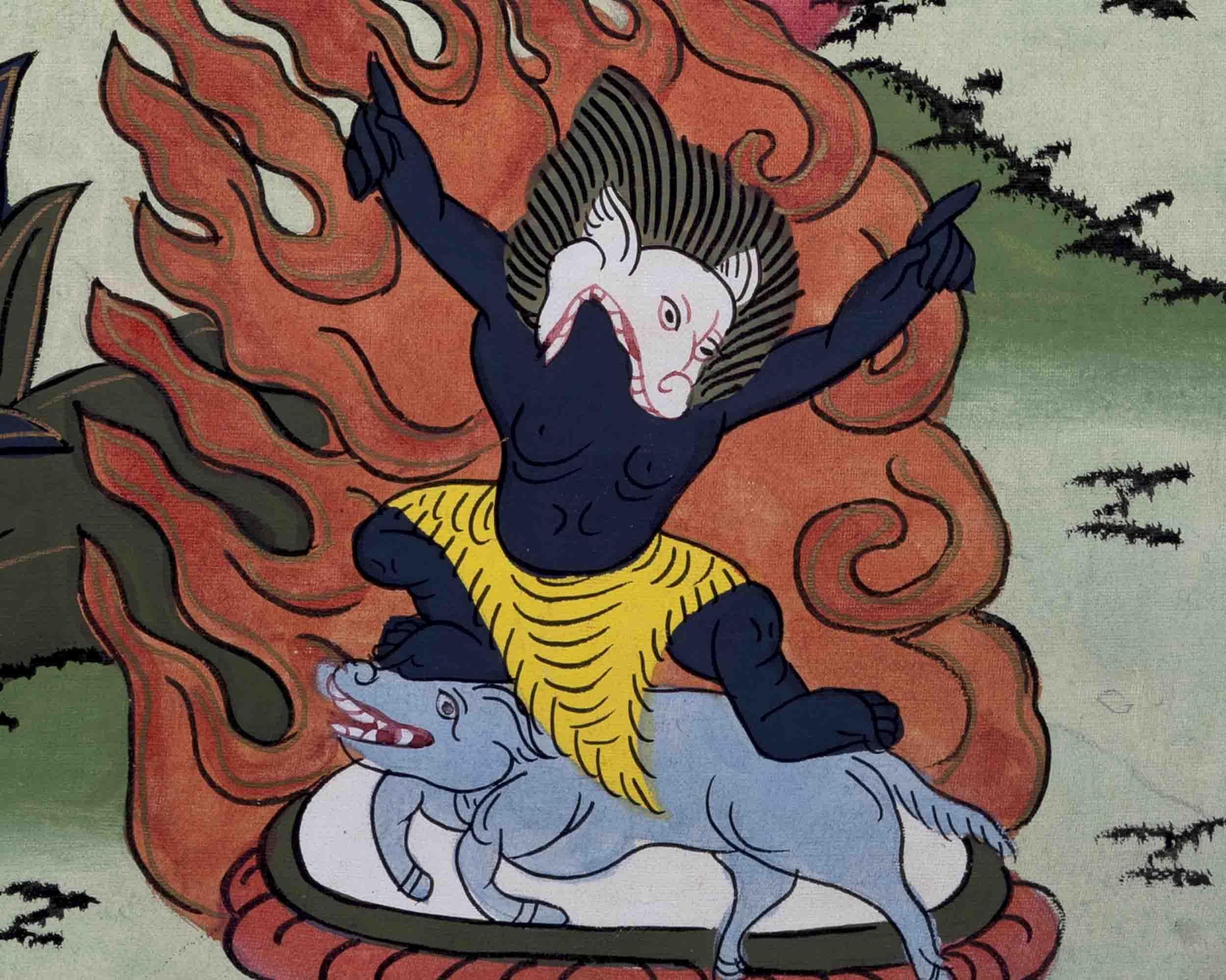 Old Avalokiteshvara Thangka | Followed By Mahakala & Bodhisattvas | Wall Decors