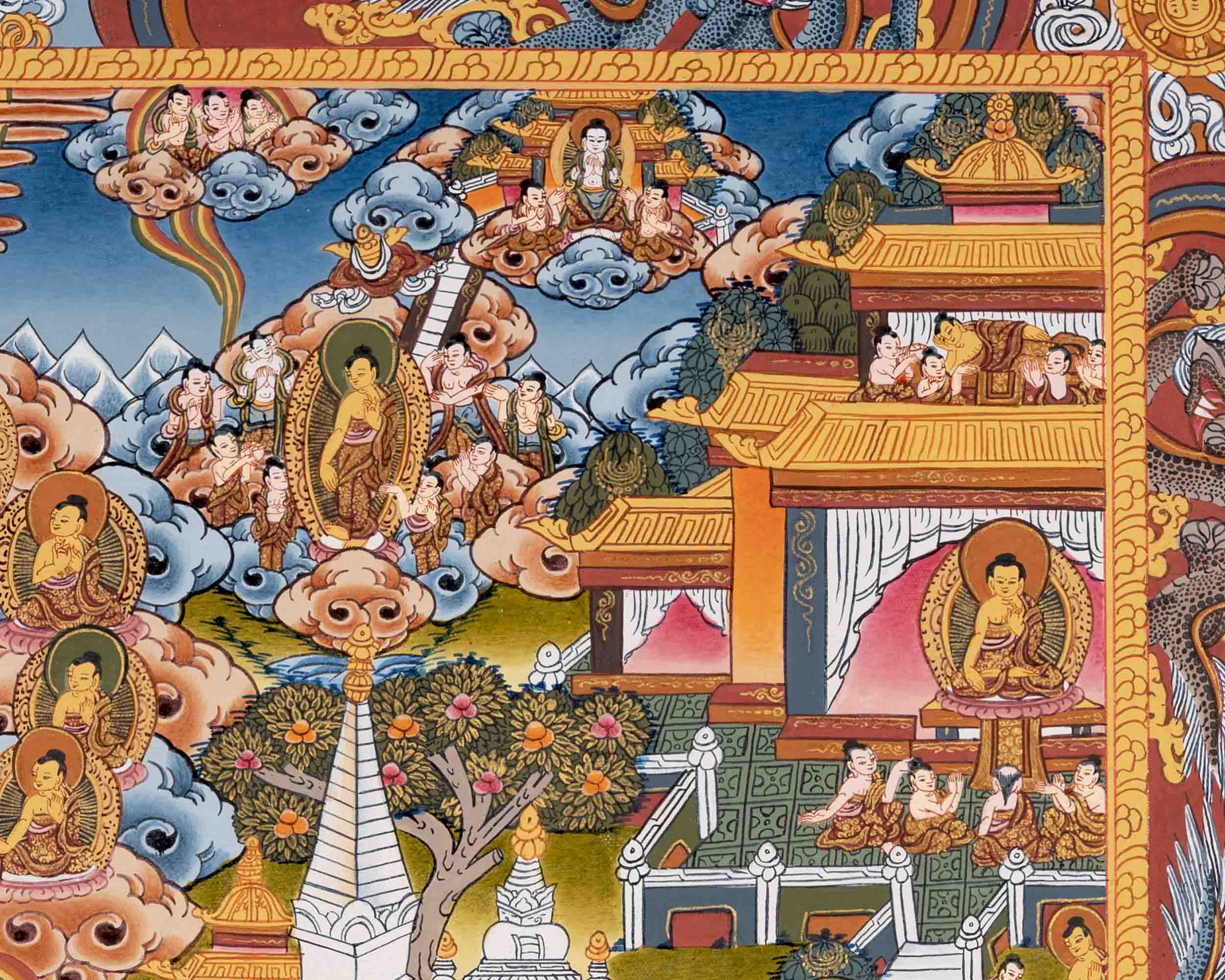 Buddha life Story | Vintage Original Hand-Painted Thangka