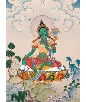 Green Tara Thangka | Tibetan Tara Thangka | Natural Stone Colors