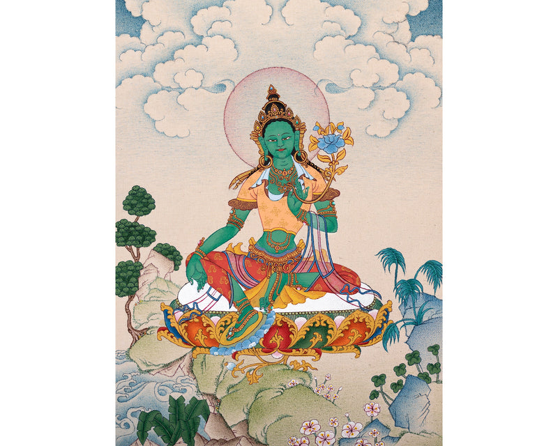 Green Tara Thangka | Tibetan Tara Thangka | Natural Stone Colors