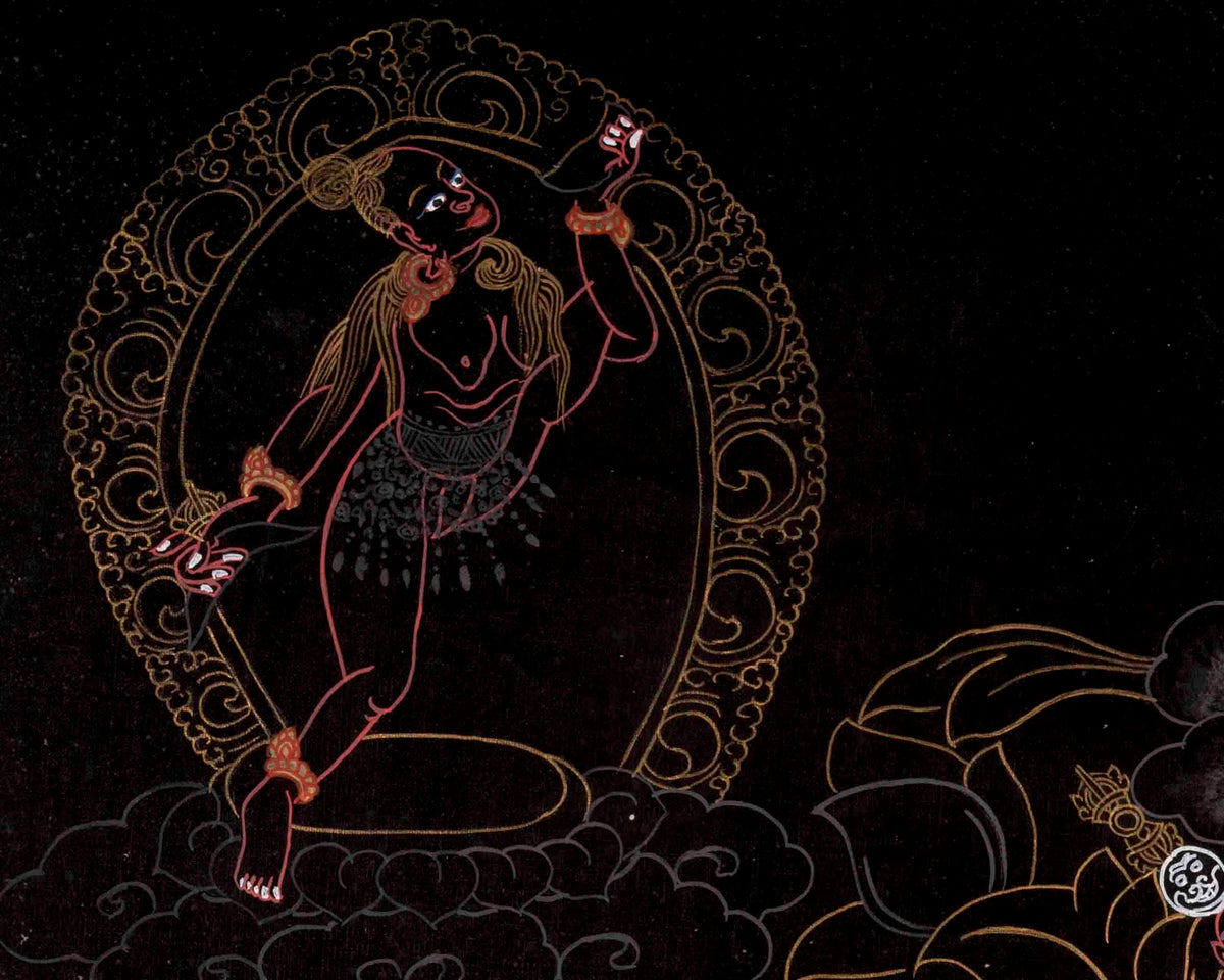 Vajrayogini in Black Themed Digital Prints | Tibetan Wall Decoration