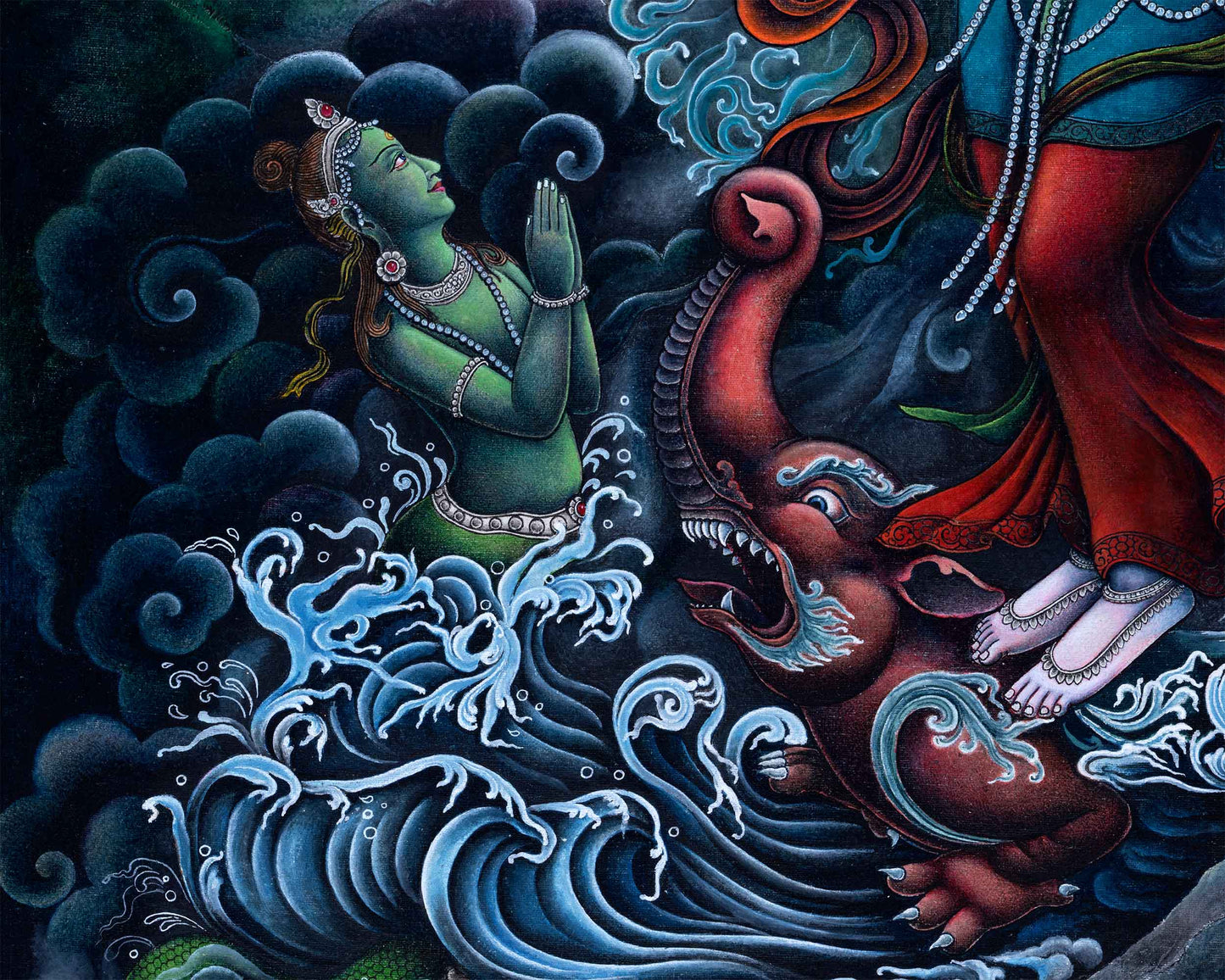 Ganga Goddess Giclee Print For Prayers | Traditional Newari Paubha Art Prints For Wall Hanging