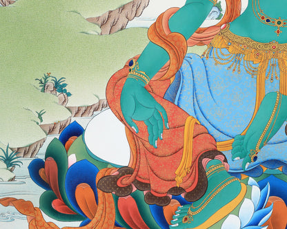 Green Tara Thangka Print | Buddhist Painting Canvas Print