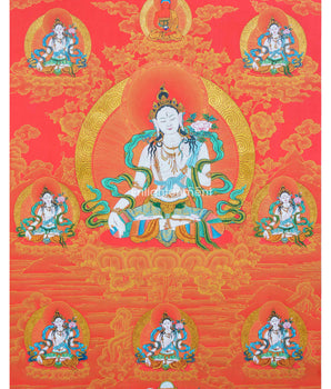 Rare Eight White Tara Thangka | 24k Gold In Red | Long Life Mother Drolma