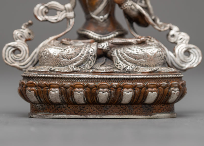 Silver Plated Manjushri Statue | Traditional Himalayan Art