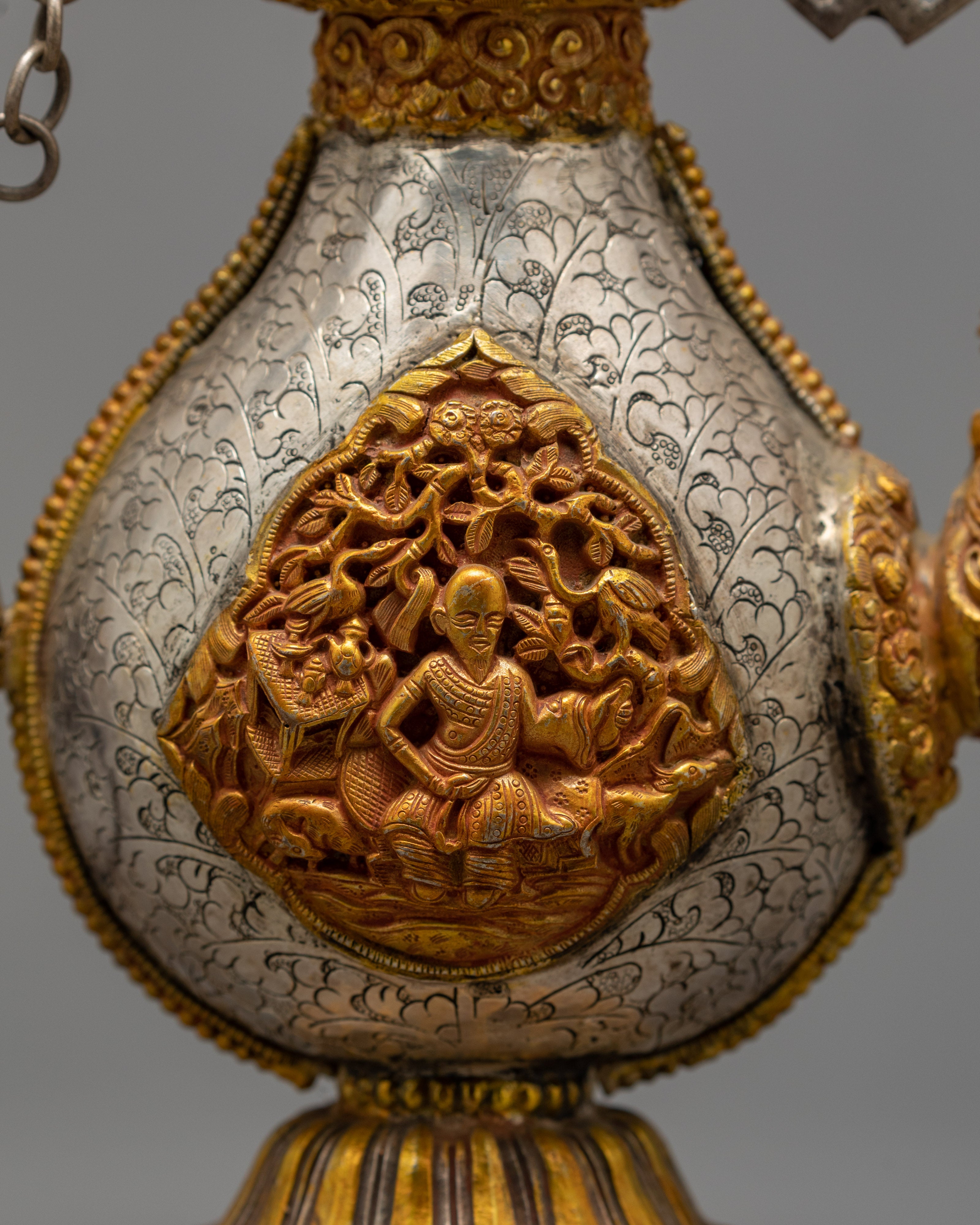 Handcrafted Decorative Tea Pot | Tibetan Copper Tea Pot with Gold & Silver Detailing
