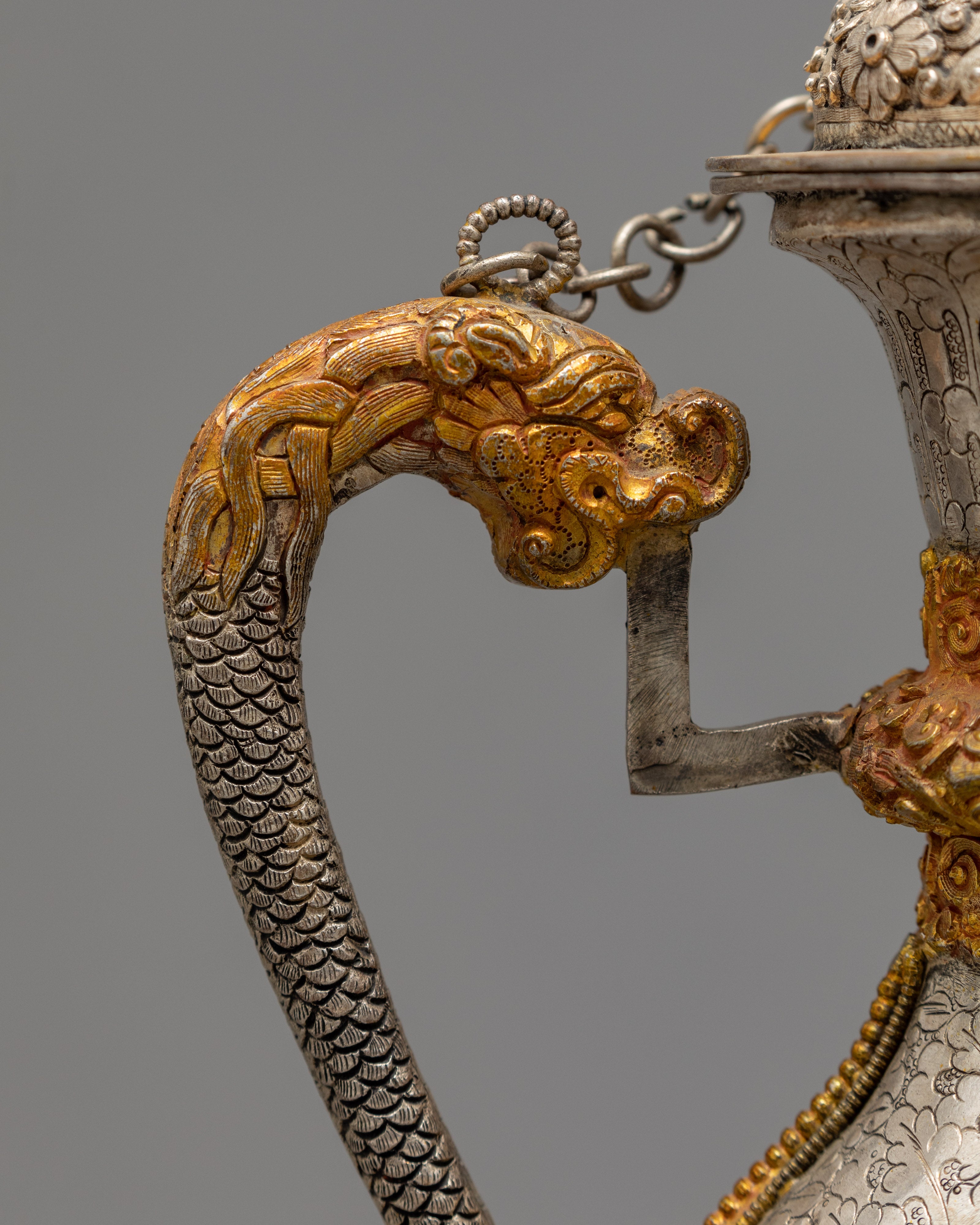 Handcrafted Decorative Tea Pot | Tibetan Copper Tea Pot with Gold & Silver Detailing