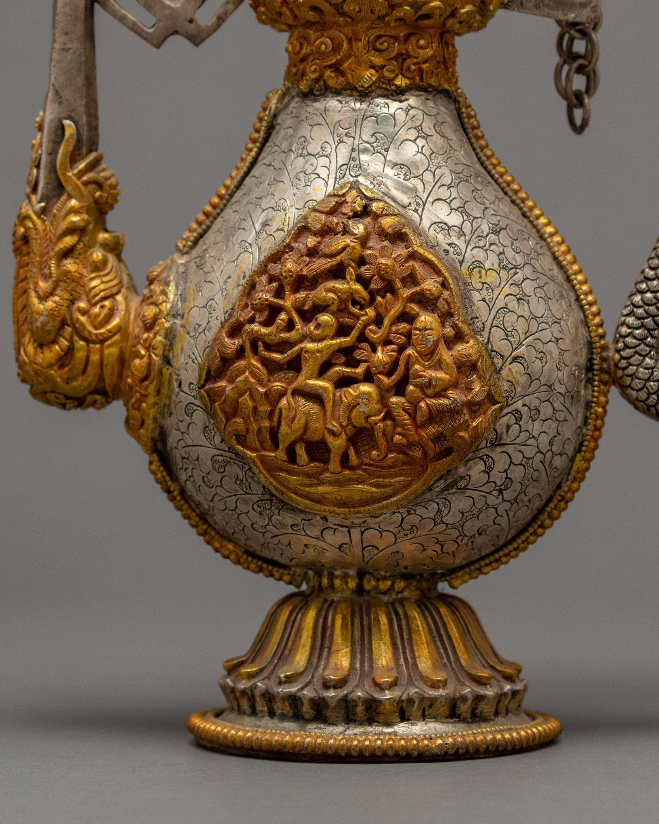 Handcrafted Decorative Tea Pot | Tibetan Copper Tea Pot with Gold & Silver Detailing