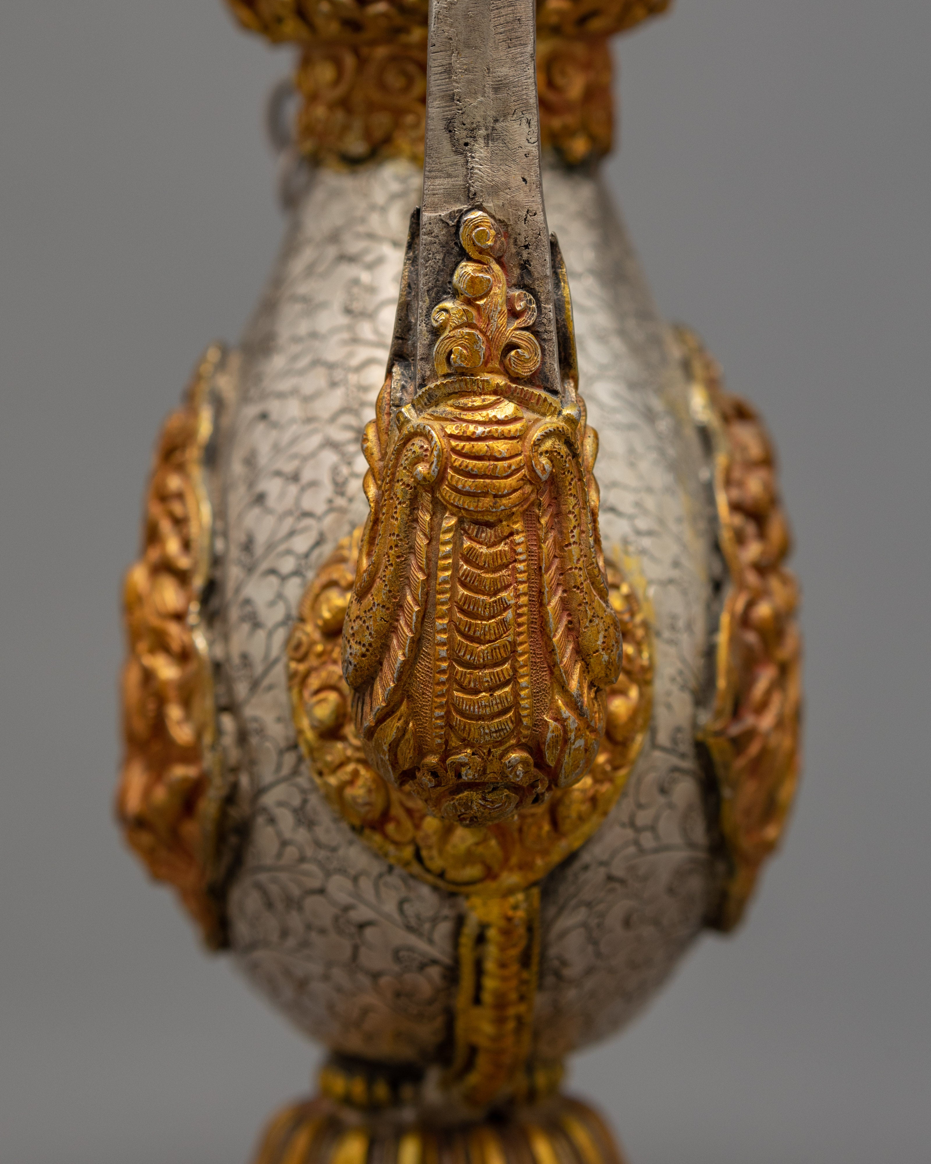 Handcrafted Decorative Tea Pot | Tibetan Copper Tea Pot with Gold & Silver Detailing