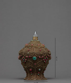 Rare Offering Alms Bowl |  Old Tibetan Filigree Carving Gemstones Inlay | Ritual Items