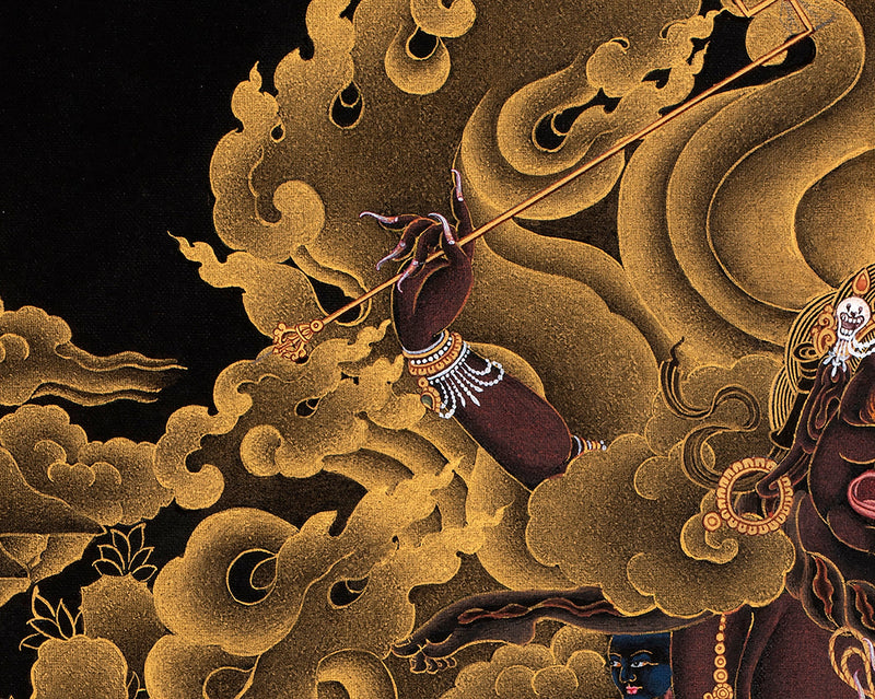 Ekajati Rahula And Dorje Legpa | Three Nyingma Protectors | Black and Gold Thangka