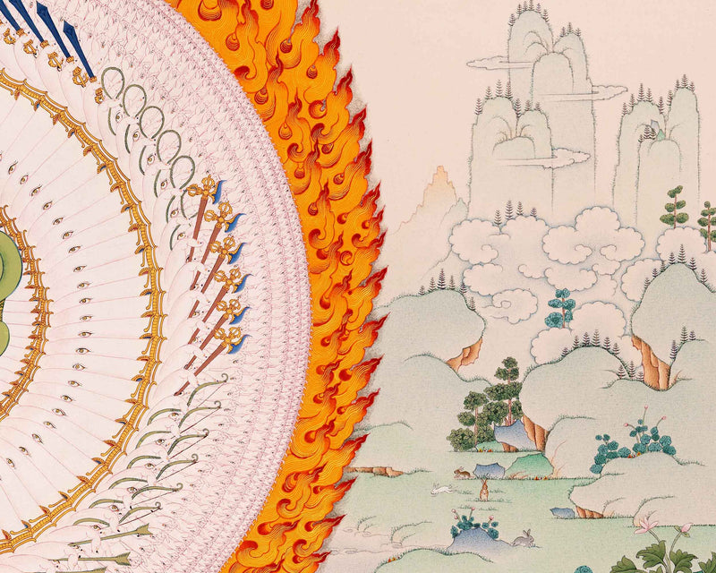 Sitatapatra Thangka Print with Green Tara, White Tara and Chenrezig