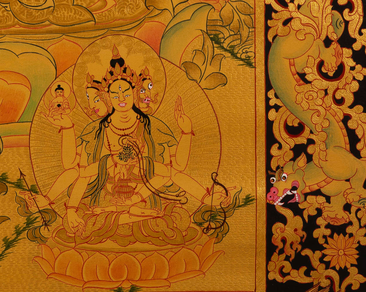 Medium Size White Tara | 24k Gold Painted Bodhisattva Painting