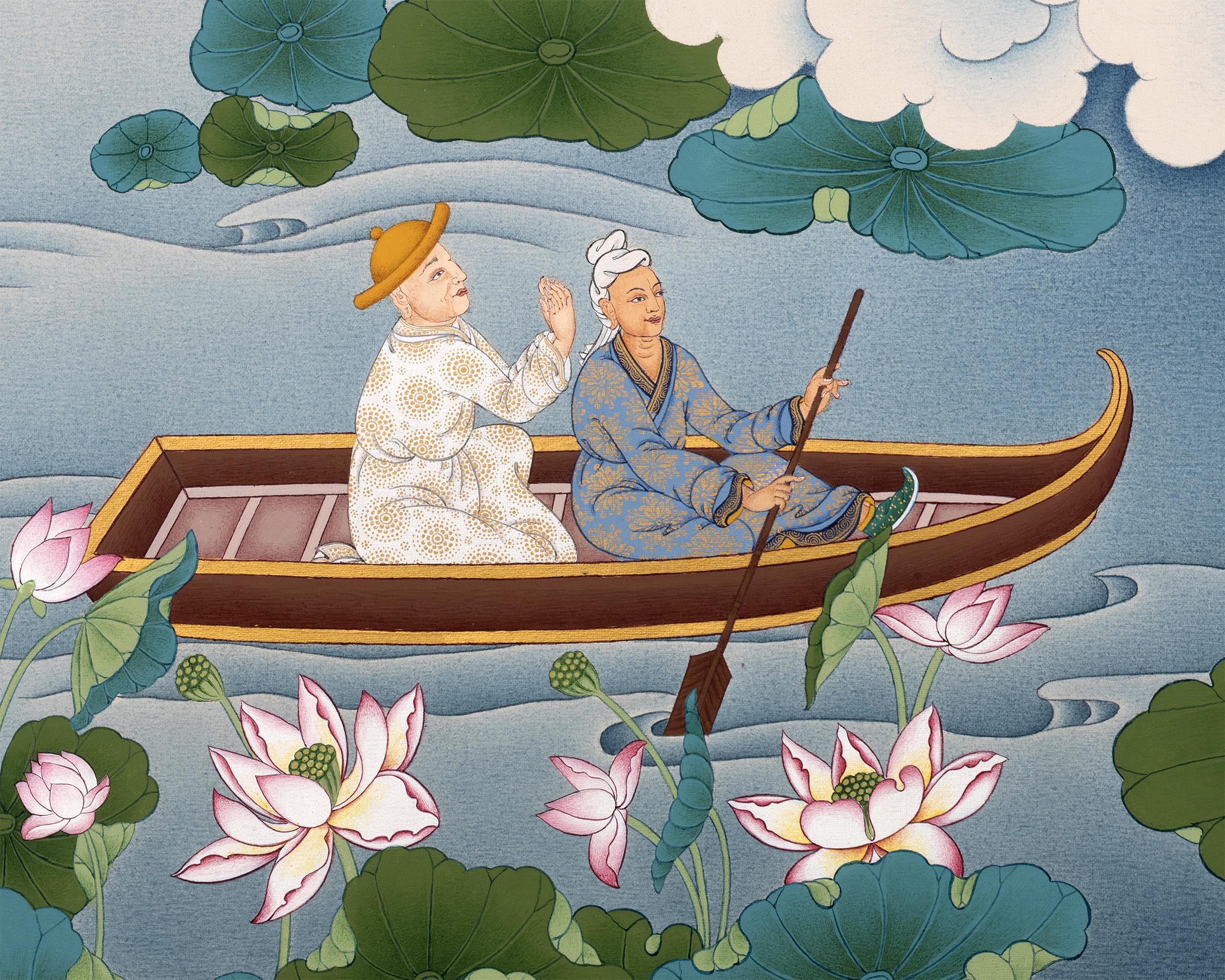 Manjushri Bodhisattva of Wisdom Thangka Print | Buddhist Painting For Living Room Decor