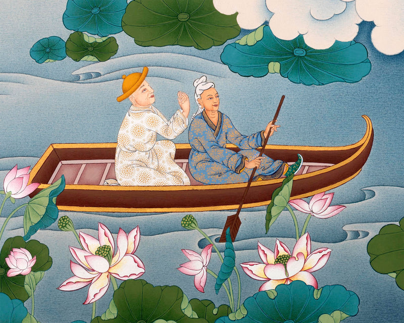 Manjushri Bodhisattva of Wisdom Thangka Print | Buddhist Painting For Living Room Decor