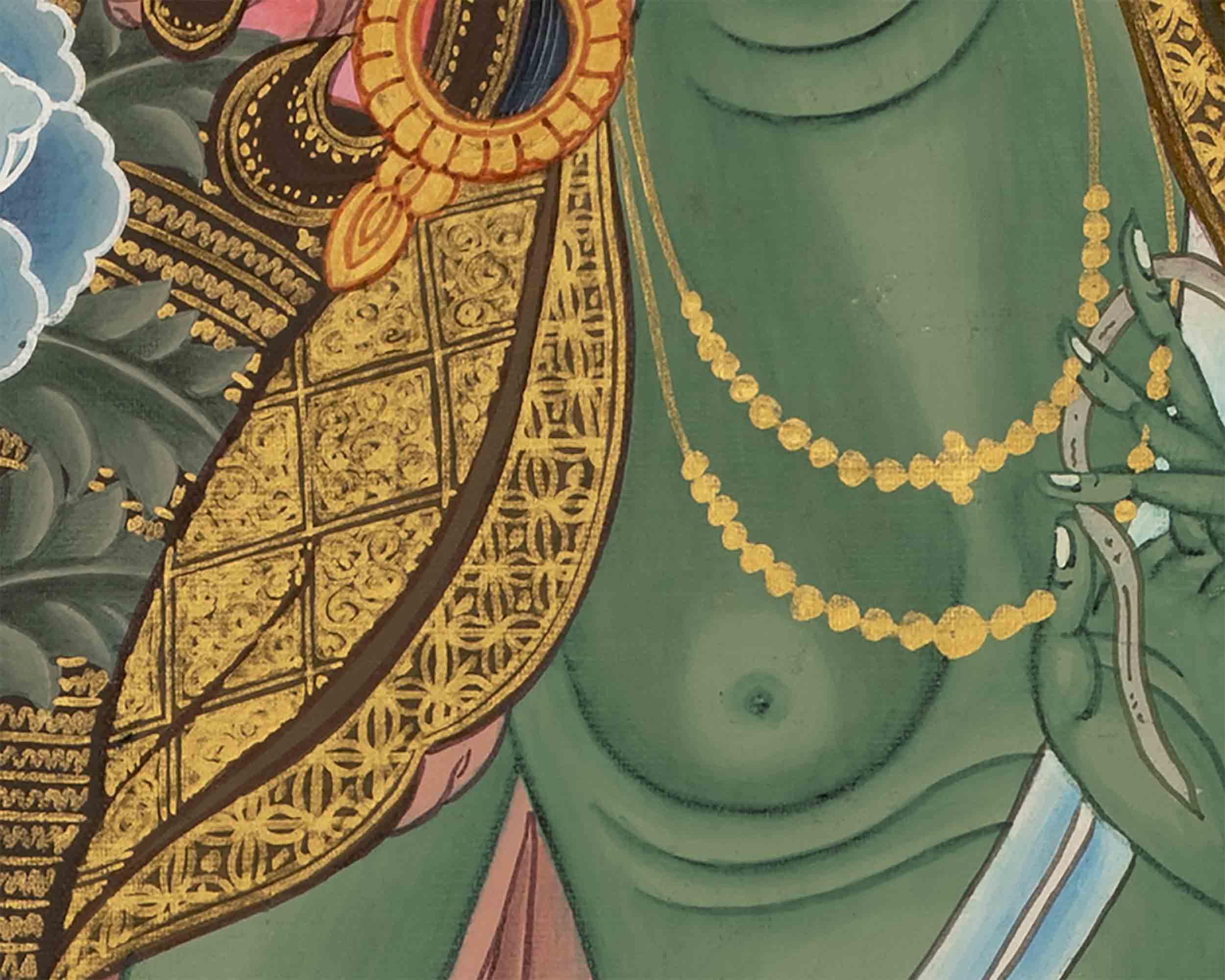 Quality Green Tara | Traditional Tibetan Thangka | Religious Wall Decoration