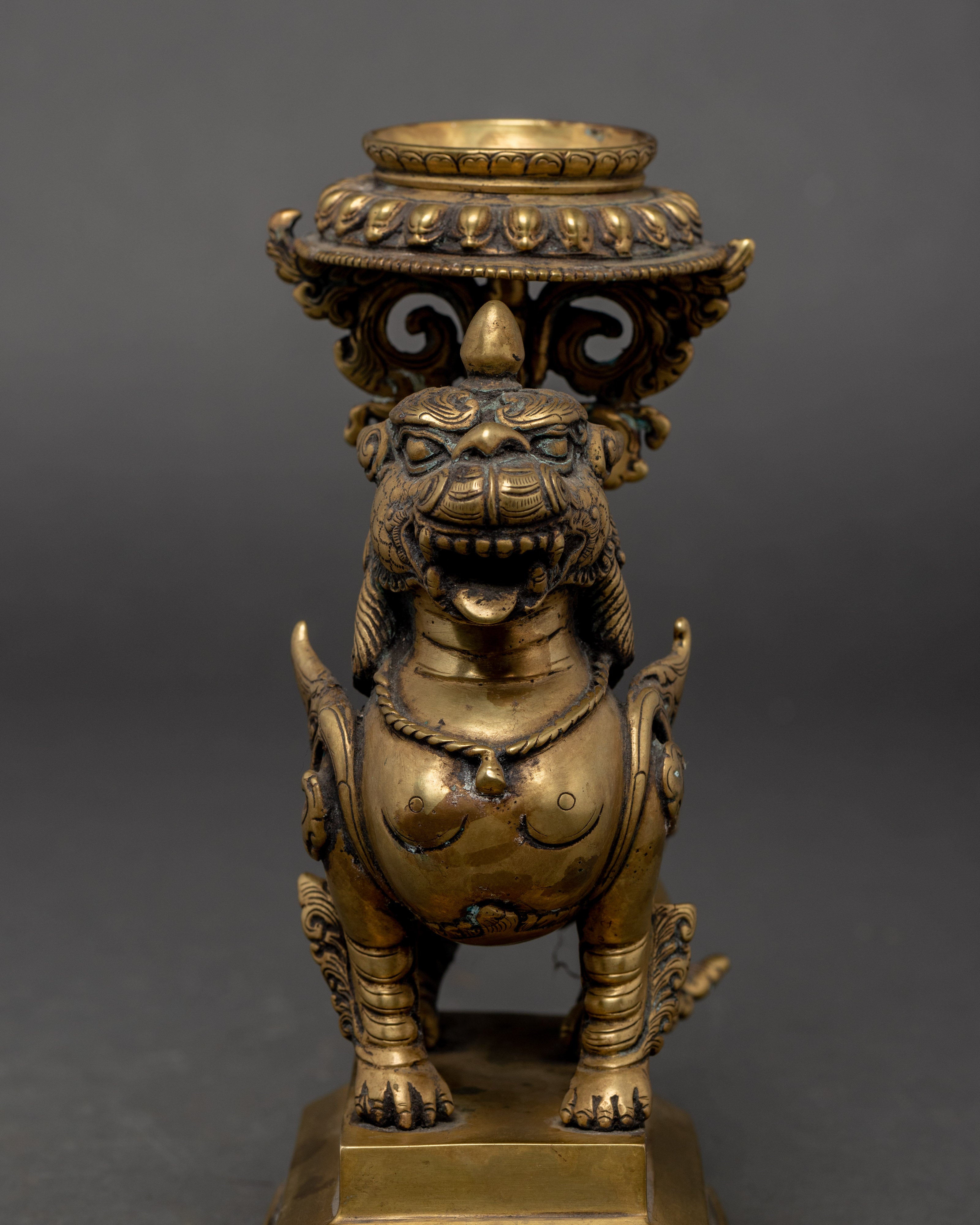 Dragon Brass Oil Lamp Set | Himalayan Vinatge Art Work