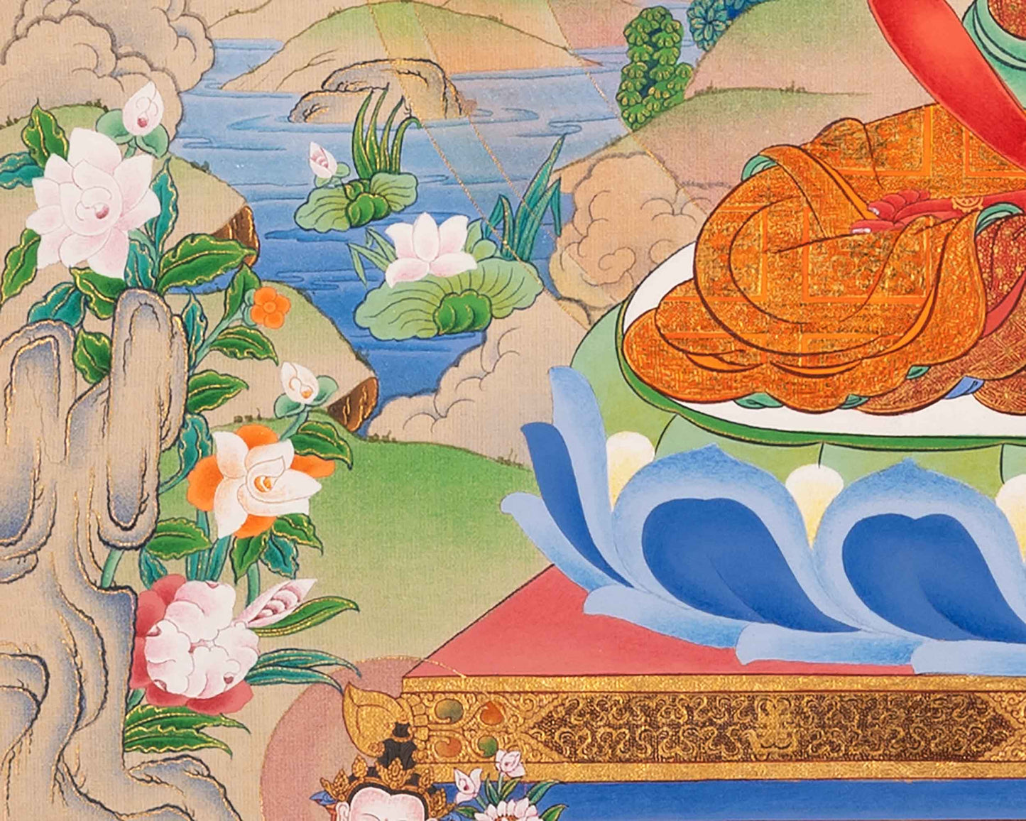 Amitabha Buddha With Chenrezig and Vajrapani Thangka | Traditionally Hand-Painted Art