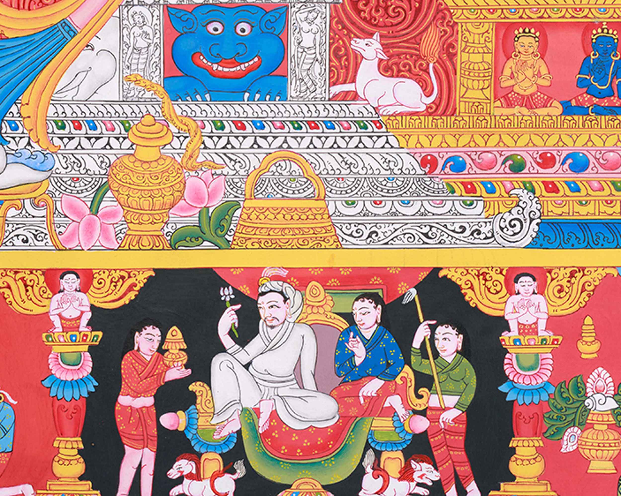 Green Tara and Divine Deities Thangka | Religious Hand Painted Art | Spiritual Decors