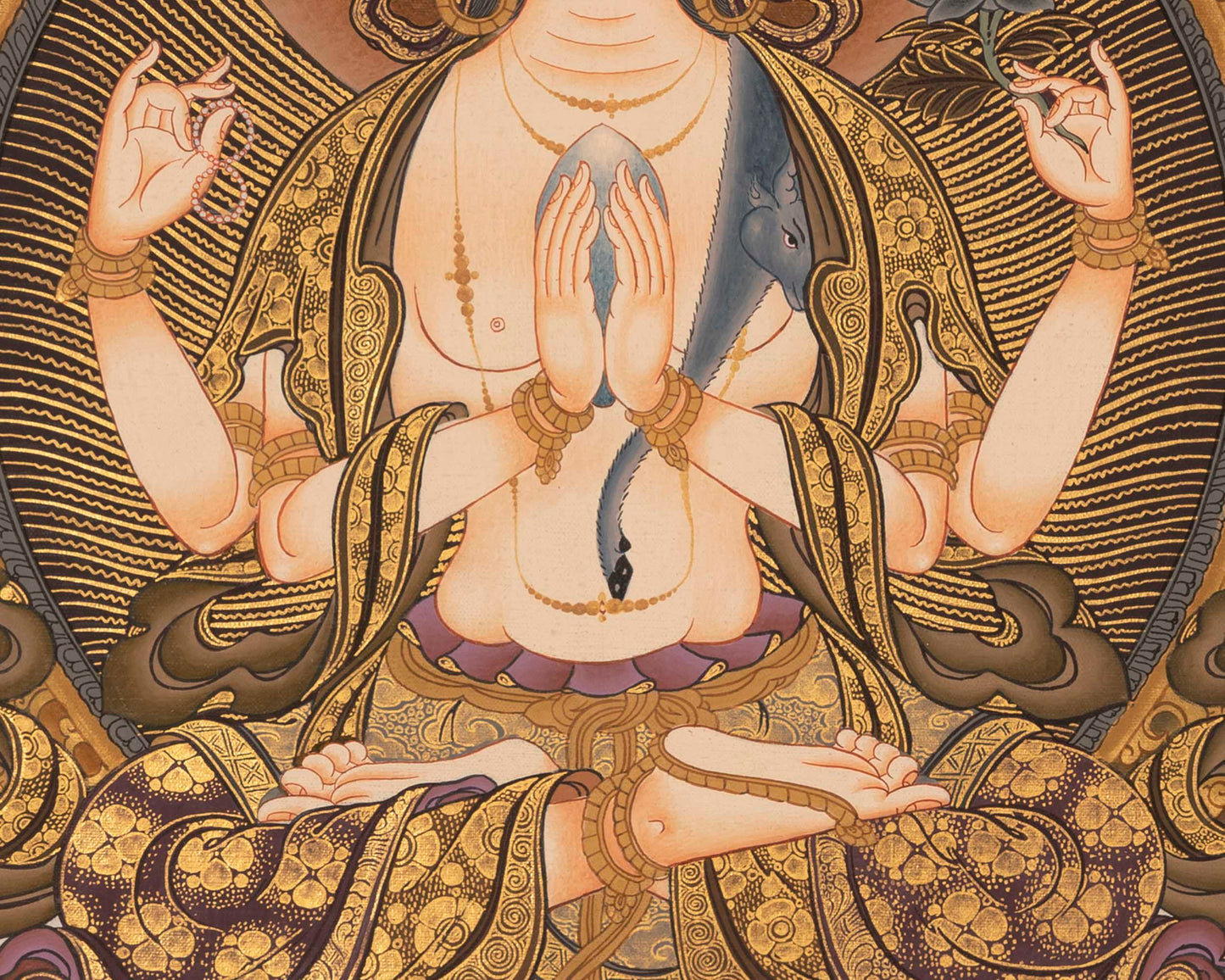 4Armed Chengrezig Thangka | Traditional Buddhist Painting