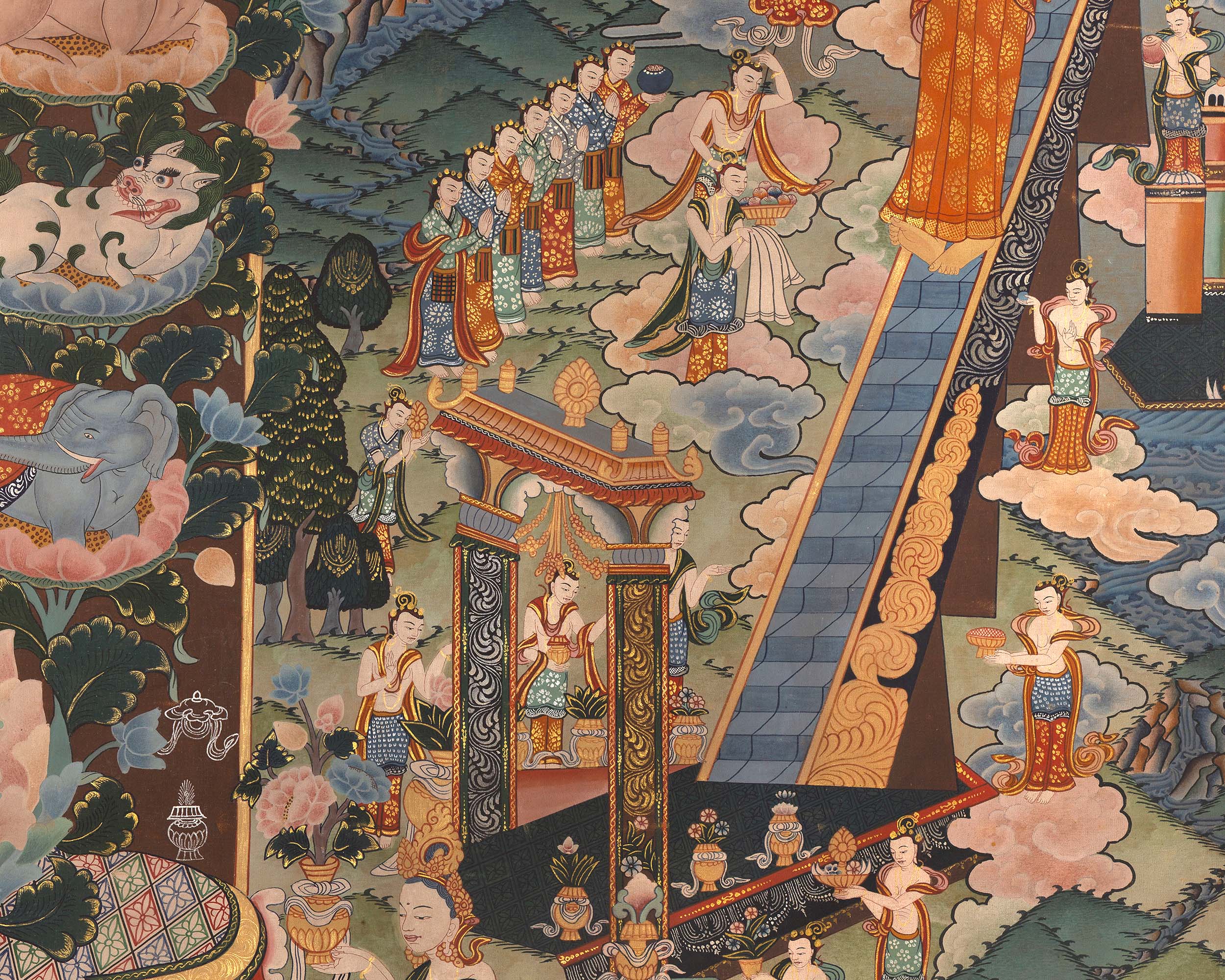 Shakyamuni Buddha Life Story | Vintage Original Hand-Painted Thangka