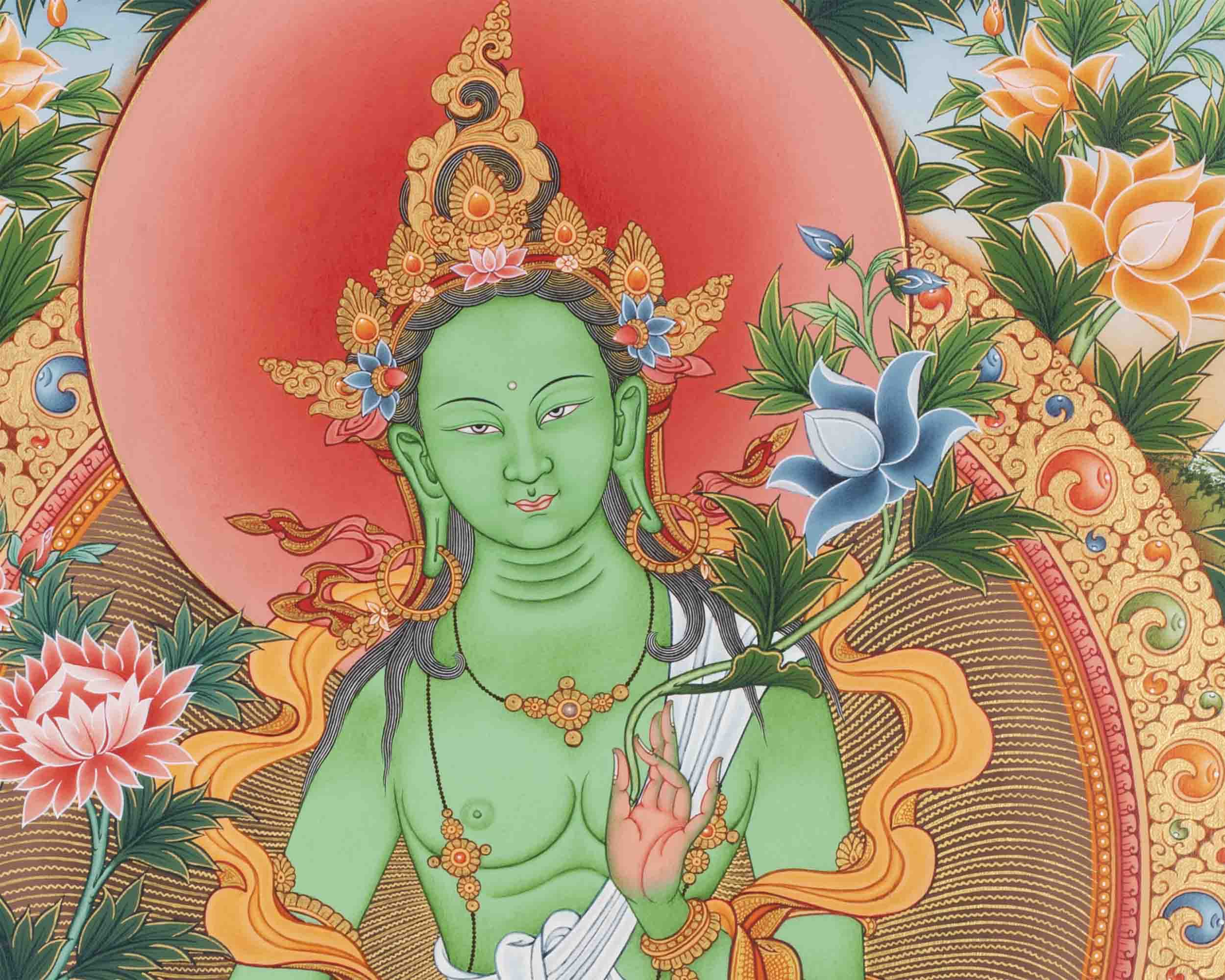 Arya Green Tara Print | Thangka Print | Religious Wall Decors