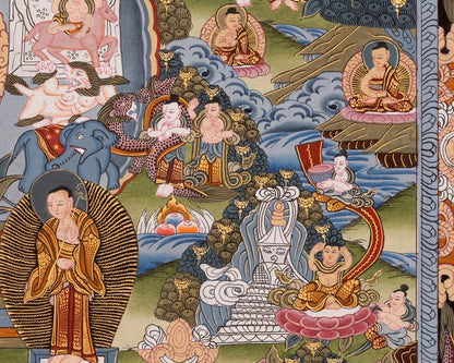 Buddha life Story | Vintage Buddha Thangka