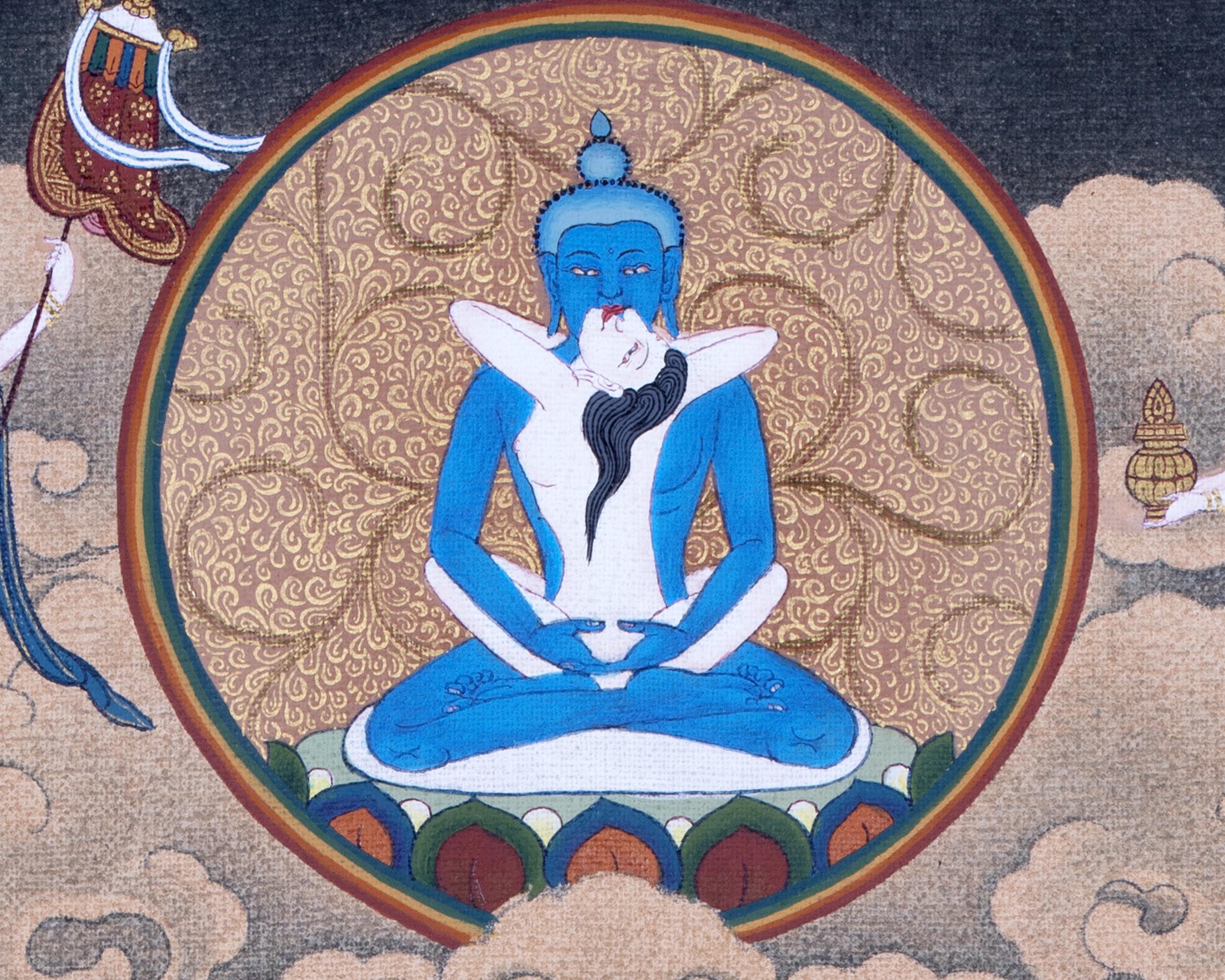 Guru Rinpoche With Guru Norla and Urgen Menla Thangka | Vajrayana Thangka Prints | Buddhist Art
