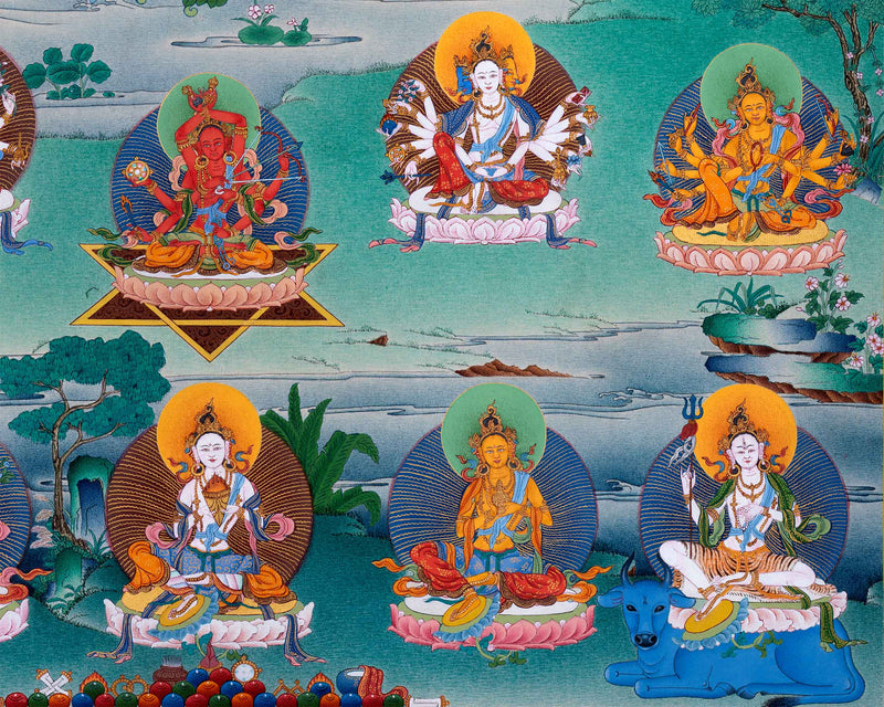 Traditional Tara 21 Thangka | Religious Wall Hanging | Hand-Painted Artwork of Compassion