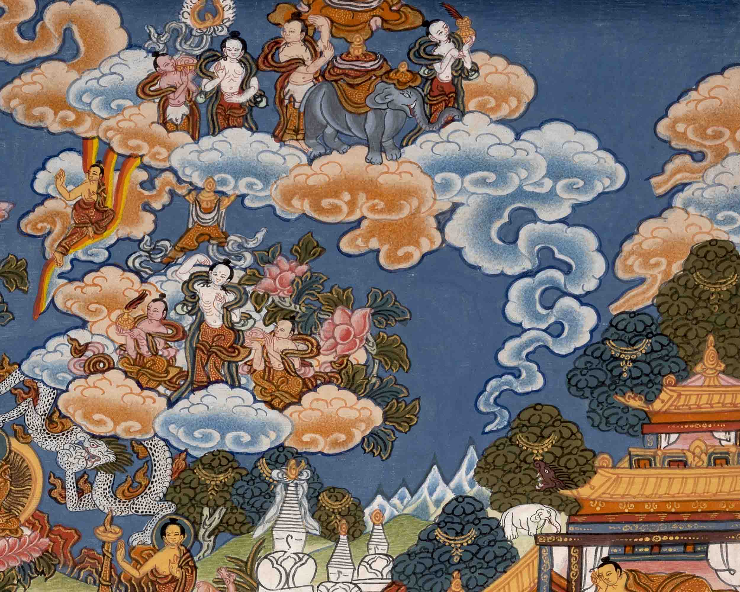 Buddha life Story Vintage Thangka | Religious Buddhist Art | Wall Decors