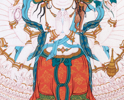 1000 Armed Chenrezig With Manjushri, Vajrapani and Amitabha | Thangka Print