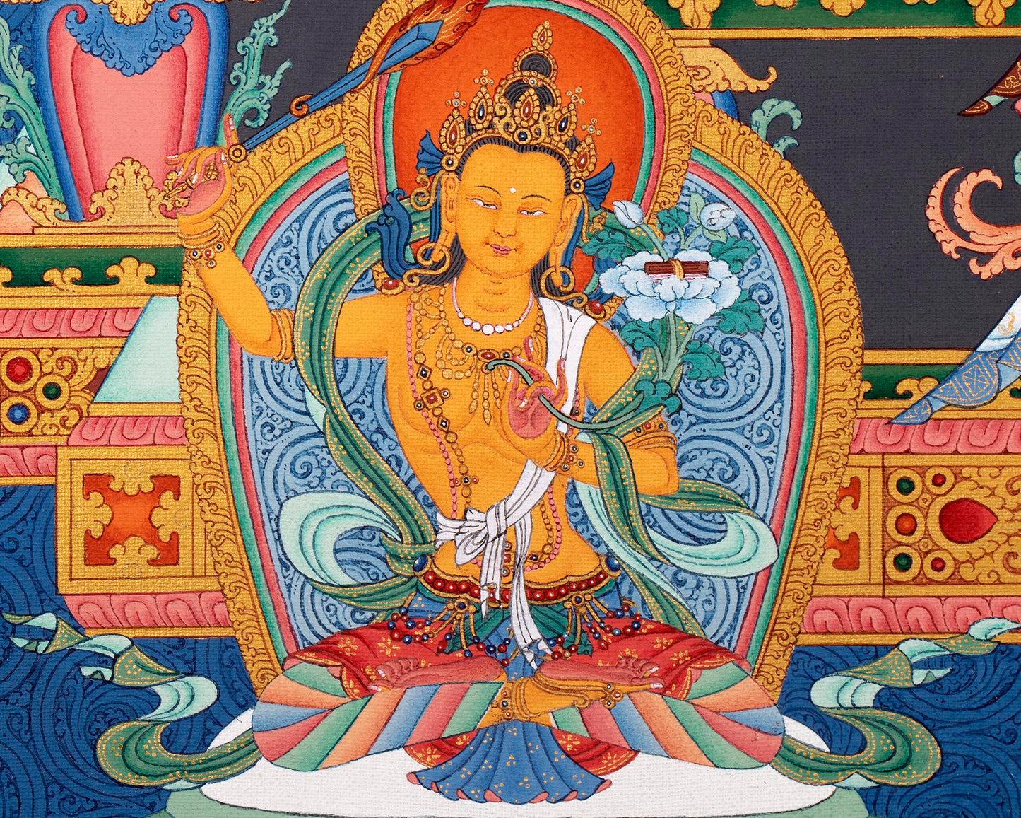 Chenrezig with Manjushri and Vajrapani Thangka | Vajrayana Print With High Quality Giclee