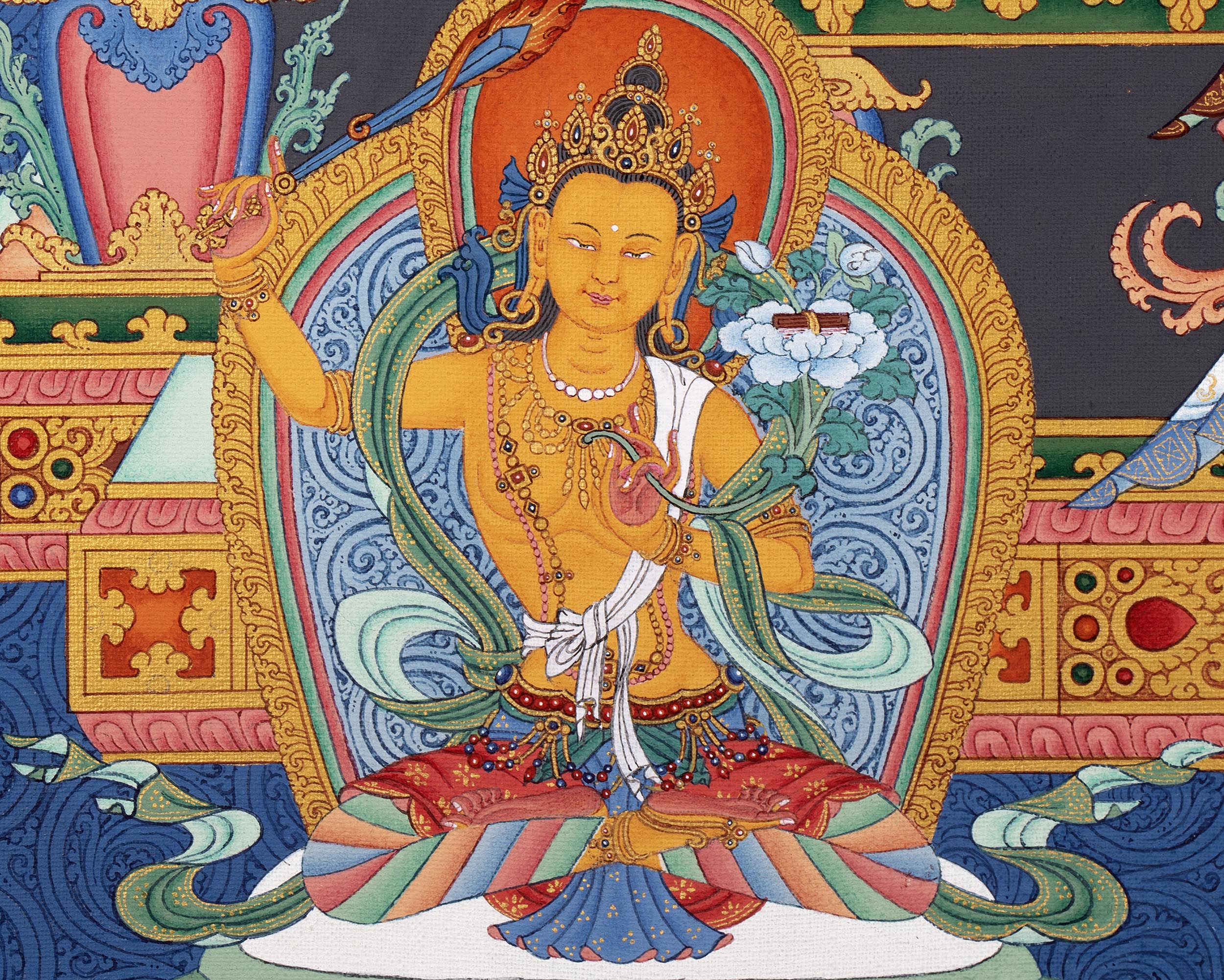 Chenrezig with Manjushri and Vajrapani Thangka | Vajrayana Print With High Quality Giclee
