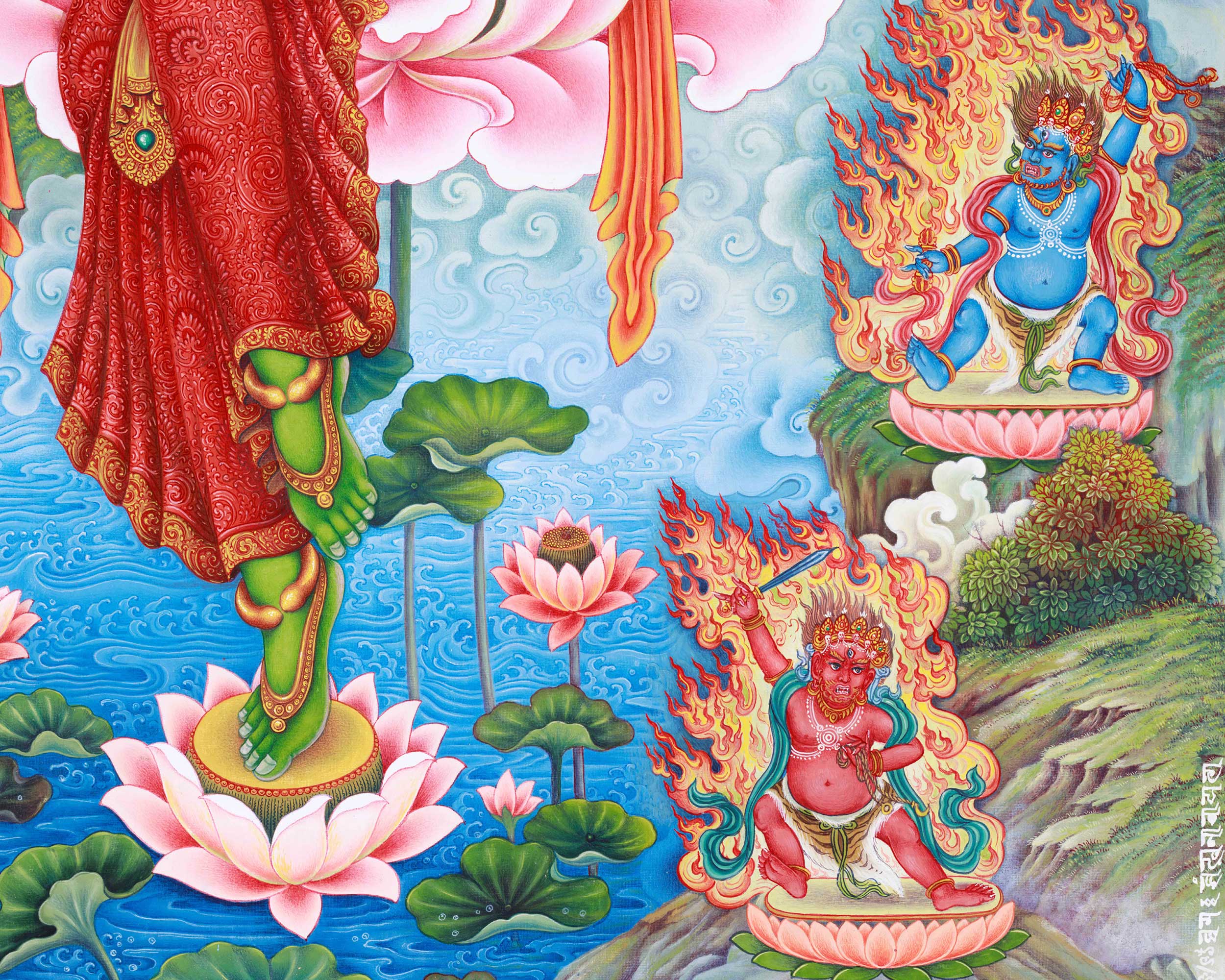 Green Tara Spiritual Thangka | Goddess of Healing | Hand-Painted Meditation Art