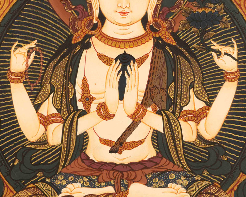Chengrezig  Thangka Painting | Religious Tibetan Wall Art