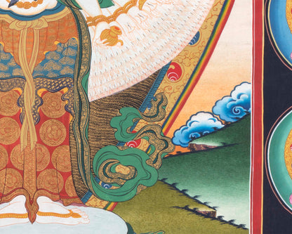 1000 Armed Chenrezig Thangka Print Surrounded by Celestial Deities | Traditional Buddhist Artwork