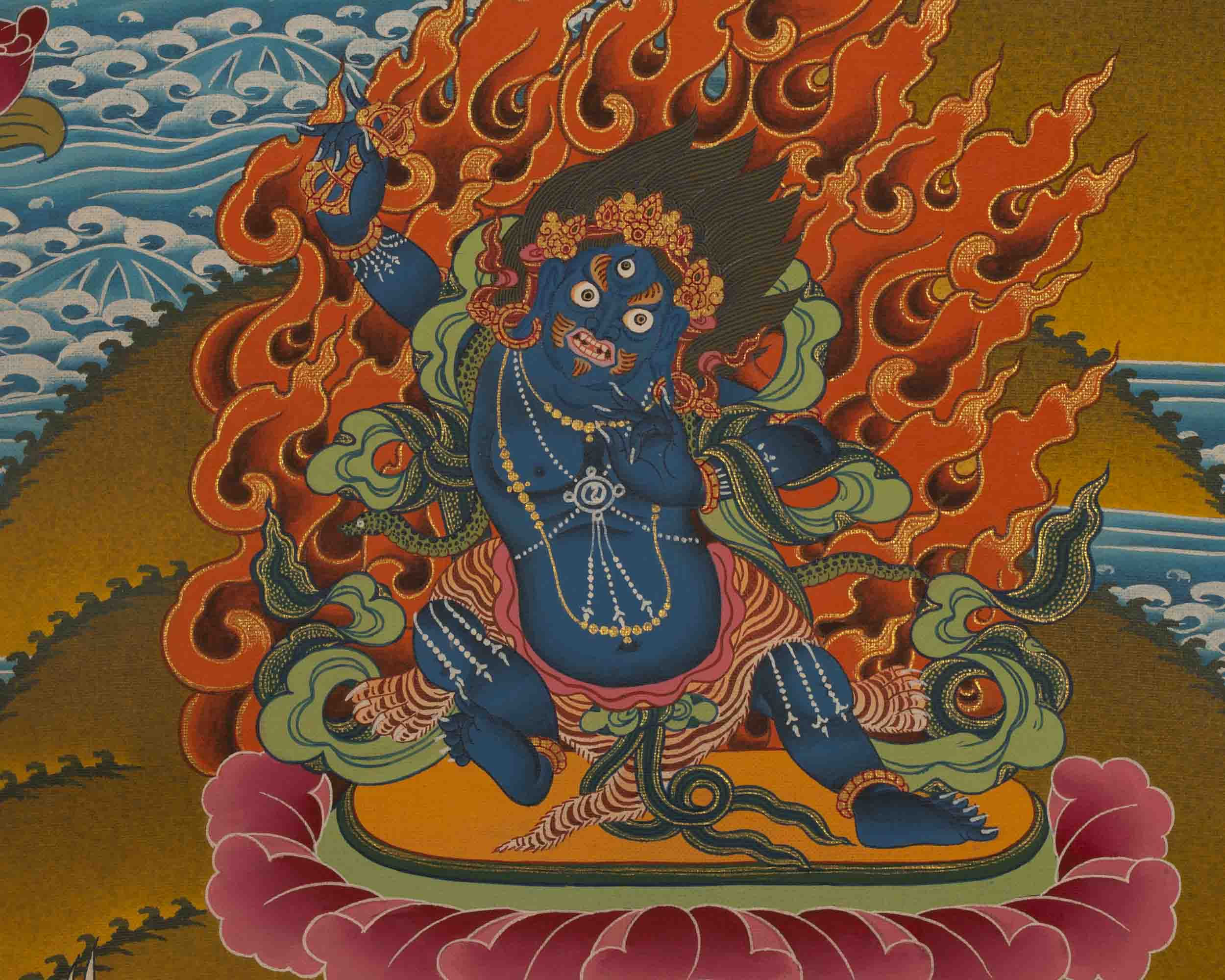 Chenresig Thangka | Followed By Mahalakala And Manjushree  | Religious Wall Decor
