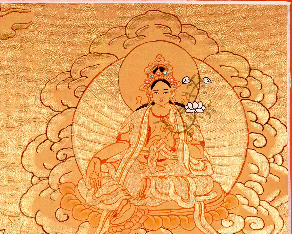 Hand Painted Full 24K Gold Manjushree Thangka | Wall Hanging Decor
