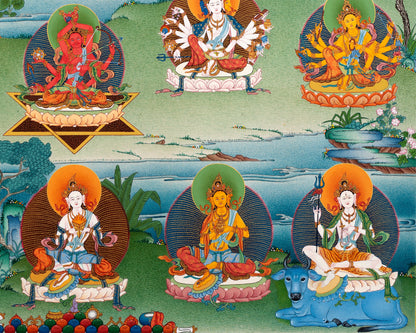 21 Tara of Suryagupta Tradition, Tibetan Thangka Print with Brocade