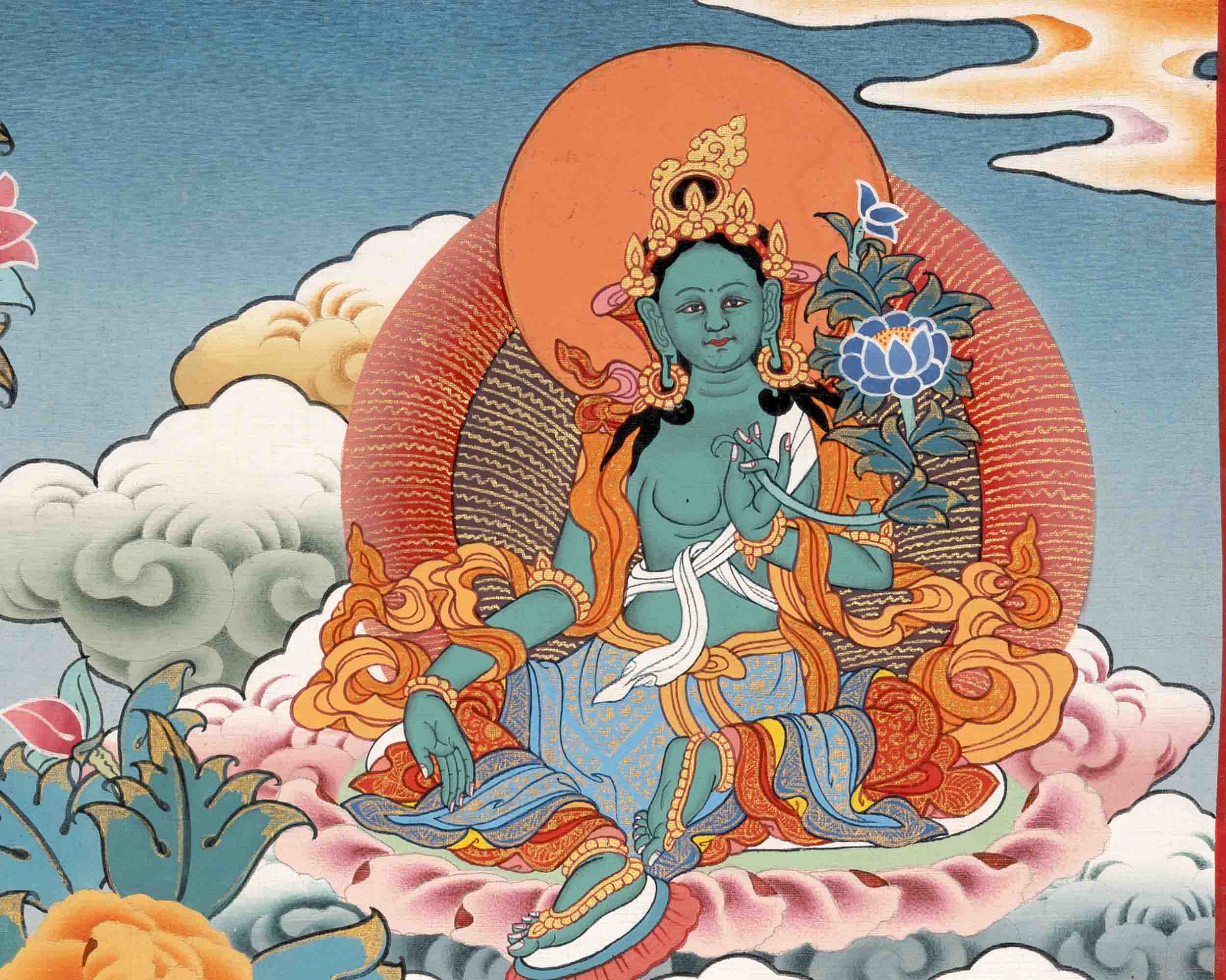 Hand-Painted White Thangka | Buddhist Tara Thangka