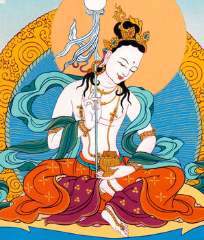 Lhacham Mandarva Thangka | Traditionally Hand Painted Tibetan Dakini Painting
