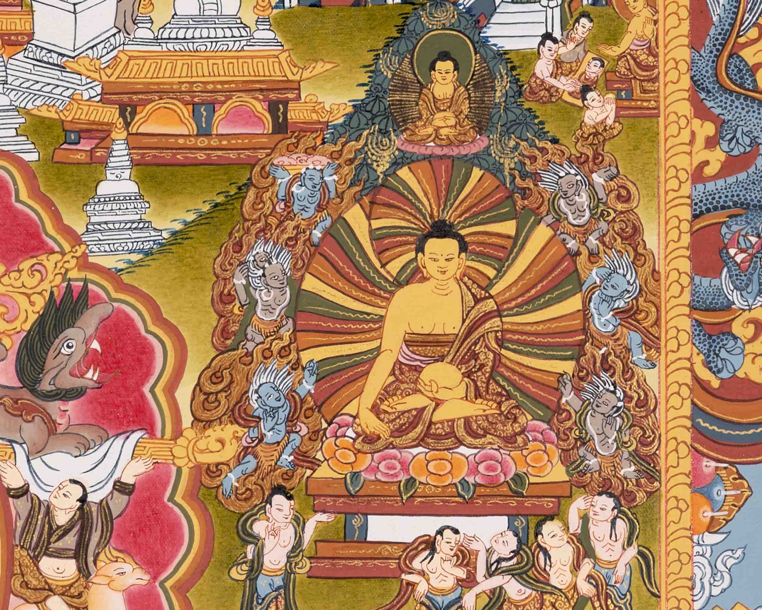 Buddha life Story | Vintage Original Hand-Painted Thangka