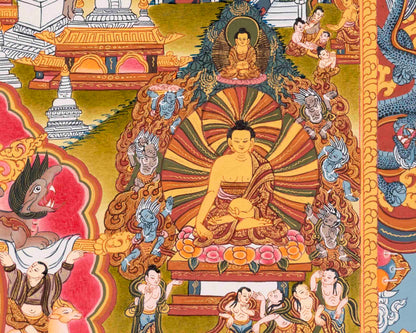 Buddha life Story | Vintage Original Hand-Painted Thangka