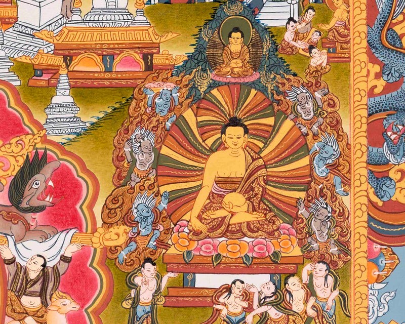 Buddha life Story | Vintage Original Hand-Painted Thangka