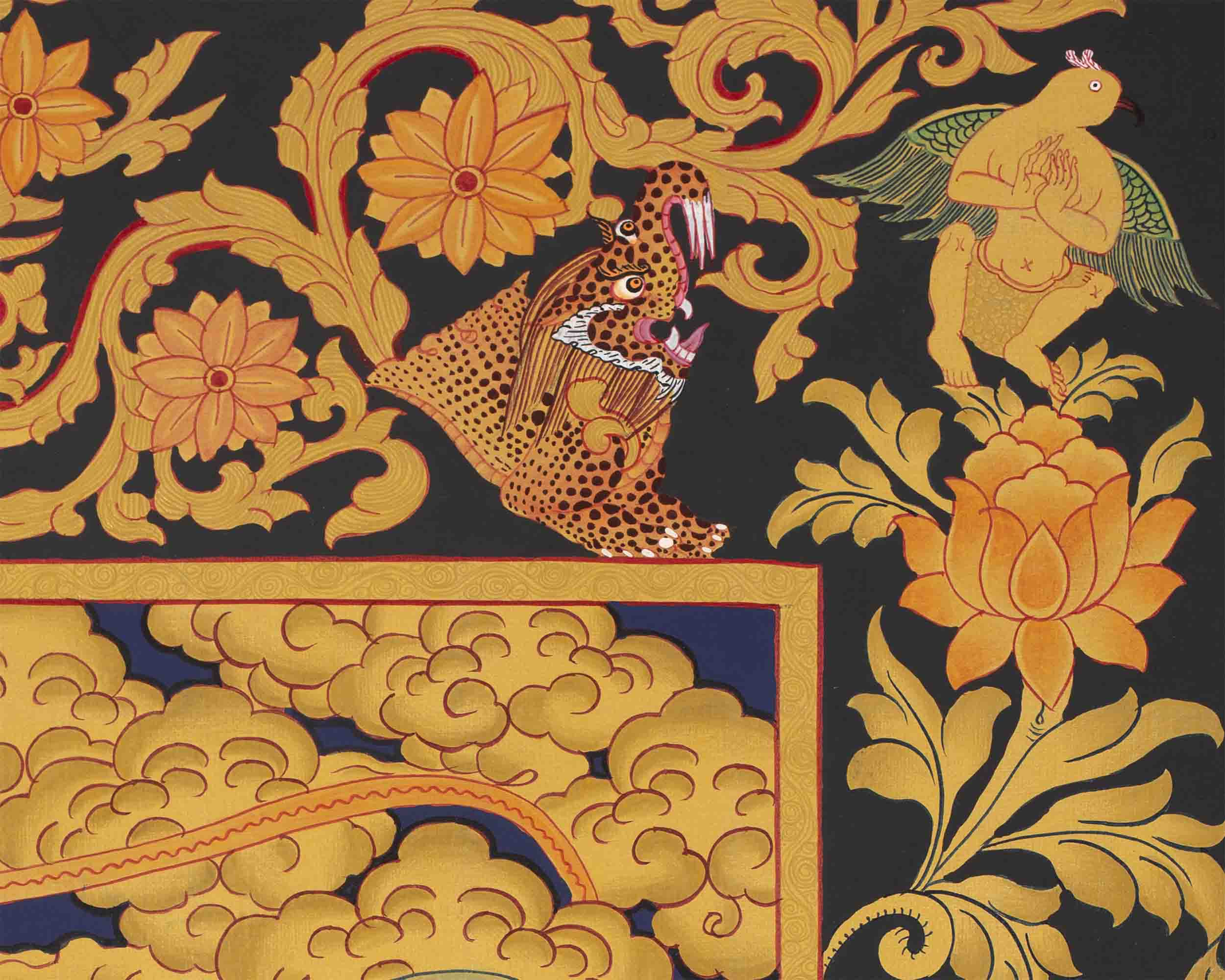Gold Style Avalokitesvara Chengrezig | Bodhisattva Thangka | Wall Decors