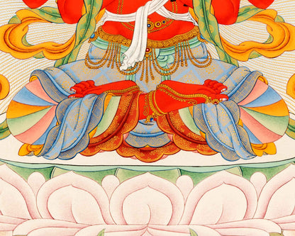 Red Chenrezig With Amitabha Buddha, Gyalwa Gyasto Thangka Print