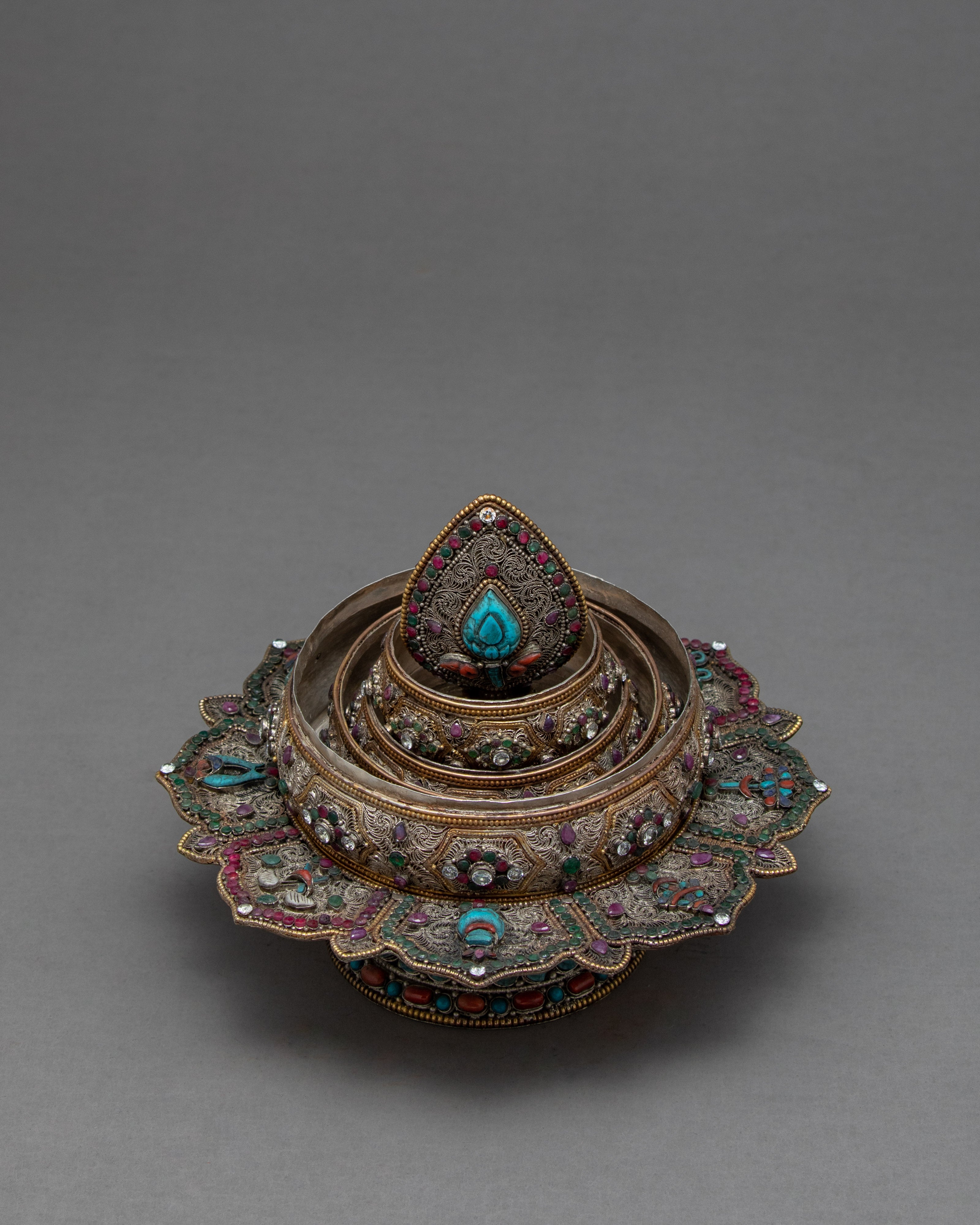 Silver Ratna Mandala | Handmade with Original Stone Inlays | Zen Room Decor